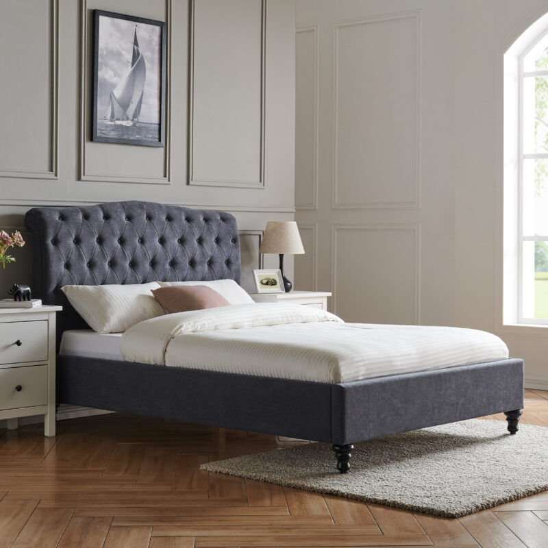 Rosa Dark Grey Upholstered Bed